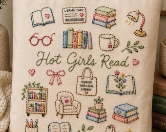 Borduurpatroon voor Hot Girls Read | Beginnerspatroon Stick & Stitch PDF (digitale download)