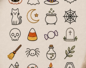 Halloween borduurpatroon met stoksteek | 20 griezelige ontwerpen (PDF-download)