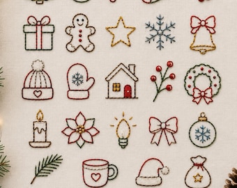 Kerstborduurpatroon | 29 feestelijke borduurontwerpen (digitale download)