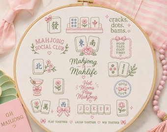 Preppy Mahjong borduurpatroon | Stick & Stitch transfervel (PDF download)