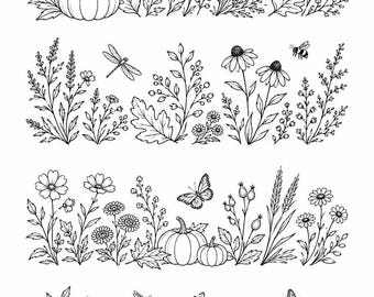 Borduurpatroon Herfstbloemenweide | Stick & Stitch Transfer PDF