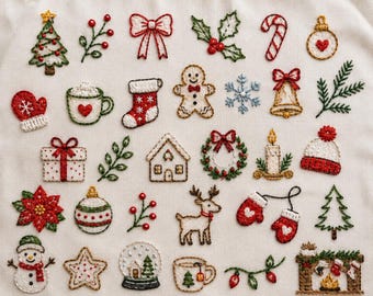 Kerstborduurpatroon met stoksteek (PDF) | 60 gezellige kersttekeningen | Handborduurwerk voor beginners