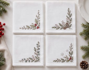Winter Botanical Corner Embroidery Pattern | Hand Embroidery |Stick and Stitch Napkin PDF