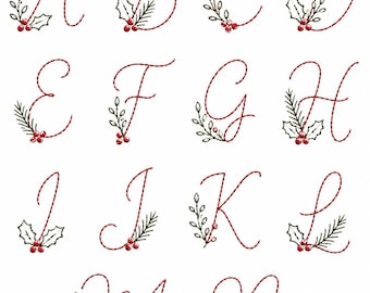 Kerstmonogram borduurpatroon PDF | Printbaar Stick & Stitch schrijfalfabet | Borduurpatroon voor beginners