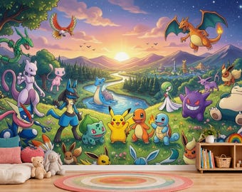 Carta da parati adesiva con simpatici personaggi dei cartoni animati, murale per la cameretta dei bambini, carta da parati rimovibile con personaggi giocosi, decorazione divertente per la cameretta.
