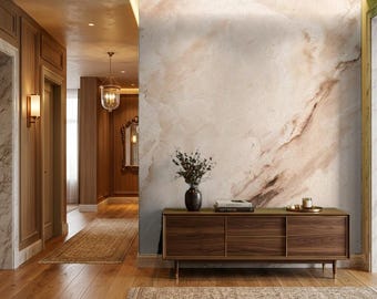 Neutral Marble Peel and Stick Wallpaper, Earthy Stone Texture Mural (Renter Friendly)
