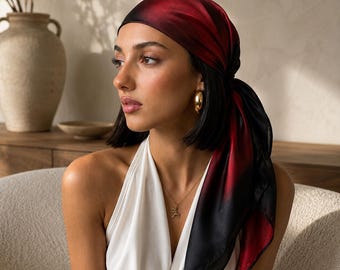 Foulard ombré, foulard rouge dégradé, bandana carré de 90 cm, accessoire élégant pour le cou