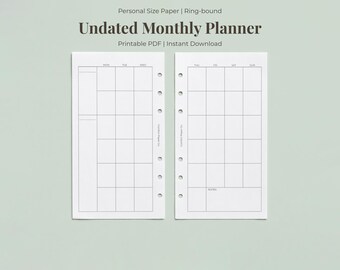 Calendário mensal sem data | Tamanho pessoal (download digital)
