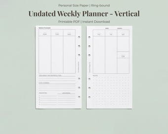 Planilha semanal sem data | Formato vertical | Tamanho pessoal (download digital)