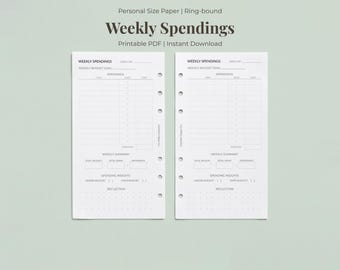 Inzetstuk voor een wekelijks uitgavenoverzicht | Persoonlijk formaat (digitale download)