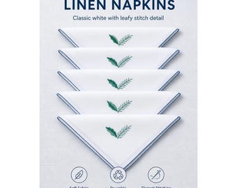 Geborduurde witte linnen servetten met lommerrijk stiksel - Elegante tafeldecoratie