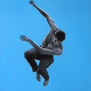 Leap in Time and Space, Original Oil Painting, Surrealistic, Superhero, Sci Fi, Fantasy