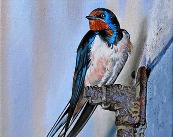Swallow, Original Oil Painting,Canvas, Realism, Hyperrealism, Handmade, Animal Painting