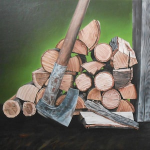 Firewood Still Life, Original Oil Painting, Wall Art Painting, 20&quot;x24&quot; / 50x60cm