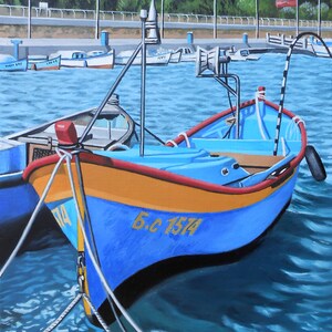 Marina, Seascape, Original Oil on Canvas Painting, Sea, Boats, Sky,Realism, Photorealism,Handmade,Wall Art,Ready to hang,7&quot;x9&quot; / 18x24cm