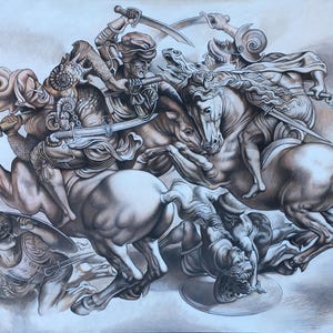 De slag bij Anghiari, origineel olieverfschilderij, hyperrealisme, realisme