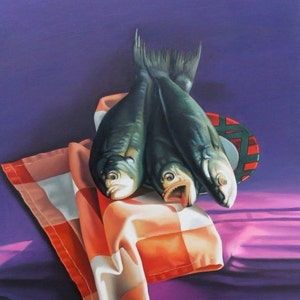 Still Life with Fish on a Plate, Original Oil Painting, 12&quot;x16&quot; / 30x40cm