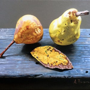 Still Life with Pears, Original Oil Painting, Still Life, Realism, Hyperrealism, Wall Art, Ready to Hang, Home Decor