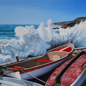 Boats in a Stormy Sea, original oil painting, 30x40cm, 12&quot;x16&quot;