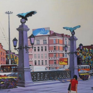 Orlov Most I, Sofia, Bulgaria, Original Oil Painting, Cityscape, Realism, Home Decor, 50x70cm