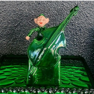 Vintage-Vase/Pflanzgefäß mit Elfenmotiv, Cello spielend, 17 cm, Keramik, handbemalt, kitschig