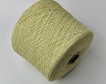 Italian Cotton Boucle Yarn – Textured Green White Marled Cone for Knitting Crochet 100g