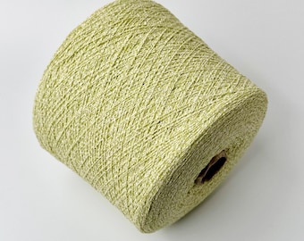 Italian Cotton Boucle Yarn – Textured Green White Marled Cone for Knitting Crochet 100g