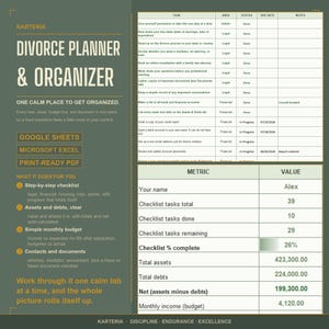 Divorce Planner Google Sheets and Excel, Divorce Checklist and Organizer, Assets and Debts Tracker, Separation Budget, Printable