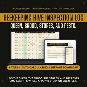 Beekeeping Log | Hive Inspection Tracker for Your Apiary | Google Sheets Excel Printable PDF, Beekeeper Gift | Instant Download