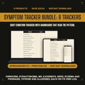 8-Condition Symptom Tracker Bundle| Google Sheets, Excel, PDF Instant Download