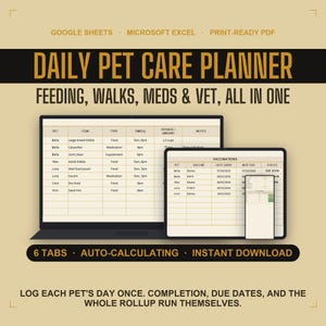 Multi-Pet Care Planner, Feeding, Meds, Vet Records Digital Download