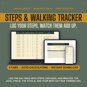 Contapassi per Fogli Google ed Excel, Foglio di calcolo per il monitoraggio delle camminate, Registro giornaliero dei passi, Monitoraggio delle sfide di camminata, Registro fitness stampabile