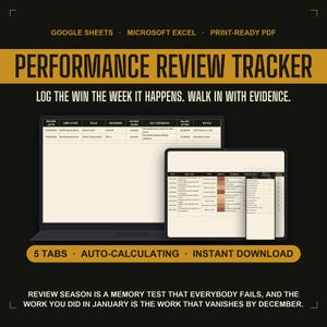 Performance Review Tracker Google Sheets, Work Achievement and Brag Document Log with Evidence, Printable Career Appraisal Record