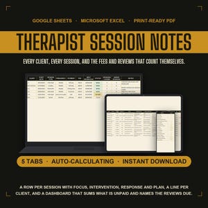 Hojas de cálculo de Google con notas de las sesiones del terapeuta, registro de clientes de la consulta privada con totales de honorarios impagados e indicadores de revisión del tratamiento, planificador del consejero