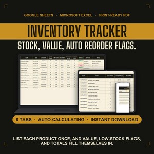 Voorraadbeheer spreadsheet, sjabloon voor voorraadbeheer voor kleine bedrijven, productvoorraadtracker voor wederverkopers, Google Sheets & Excel