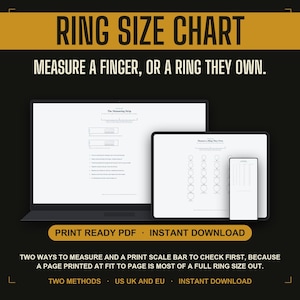 Ring Size Chart Printable, At Home Ring Sizer with Measuring Strip, US UK and EU Sizes, Instant Download