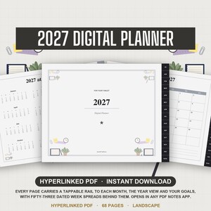 2027 Digital Planner | Hyperlinked Digital Agenda and Stylus Planner for Tablet Notes Apps, 53 Weekly Pages, Monthly and Yearly Tabs