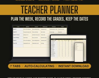 Teacher Planner Google Sheets, Lesson Plan and Gradebook Template for Any Subject, Class Roster and Parent Contact Log, Printable PDF
