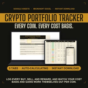 Crypto Portfolio Tracker | Cost Basis and Gains Spreadsheet | Google Sheets Excel Printable PDF, Bitcoin Tracker | Instant Download