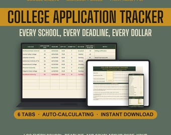 College Application Tracker Google Sheets, Scholarship & Deadline Planner for High School Seniors, FAFSA Checklist, Printable PDF
