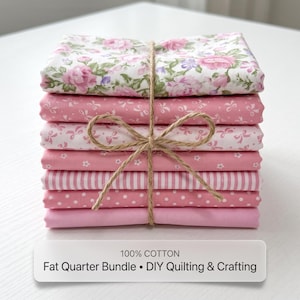 Paquete de telas de algodón rosa estilo shabby chic, tela precortada para acolchado con estampado floral y lazos, cuadrados de algodón patchwork coquetos para decoración.