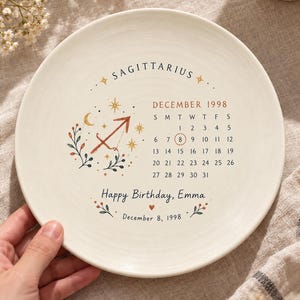 Personalized Zodiac Birthday Ceramic Plate with Name and Birth Date, Textured Handmade Astrology Calendar Dish, Custom Star Sign Gift