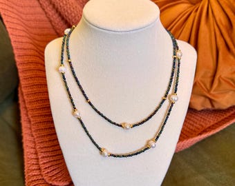 Freshwater Pearl Seed Bead Necklace, Handmade Iridescent Boho Choker