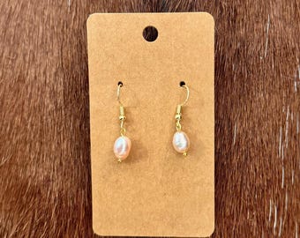 Freshwater Pearl Drop Earrings, Handmade Gold Dangle Bridal Boho Jewelry