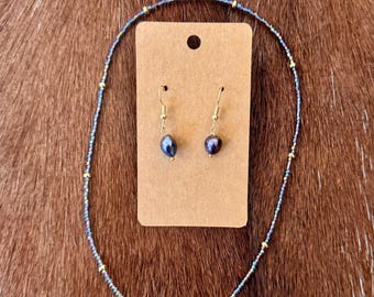 Peacock Pearl Toggle Necklace, Handmade Front Clasp Beaded Choker with Drop