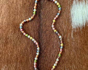 Multicolor Czech Glass Bead Necklace, Handmade Boho Beaded Choker