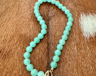 Sea Glass Style Necklace, Handmade Frosted Green Glass Toggle Choker