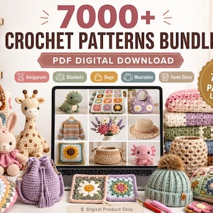 7000+ Crochet Patterns Bundle PDF: Amigurumi Animals, Baby Blankets, Bags, Wearables & Home Décor