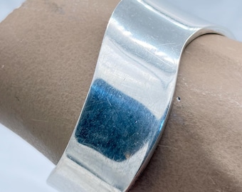 Organic Freeform Wave Cuff Bracelet Sterling Silver Taxco Mexico 25.7 Grams