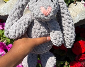 Handmade Chenille Crochet Bunny Plush, Soft Amigurumi Stuffed Animal, Nursery Decor